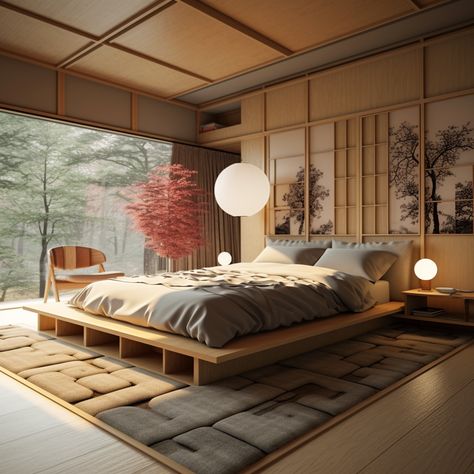 Japan Style Interior Bedroom, Asian Home Decor Japanese Style Master Bedrooms, Japanes Style Living Room, Asian Zen Interior Design Bedroom, Japan Zen Interior, Japanese Bedroom Style, Japanese Sleeping Room, Japanese Styled Bedroom, Japan Bedroom Ideas