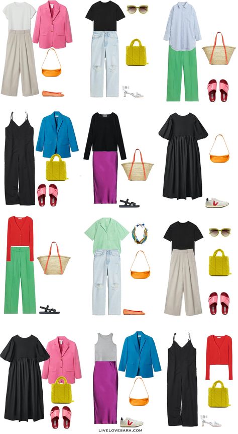 How to Use a Colour Wheel to Help You Build a Summer Capsule Wardrobe - livelovesara Summer Capsule Wardrobe 2023 Colorful, Colourful Capsule Wardrobe 2023, Colorful Travel Outfits, Capsule Wardrobe Colourful, Eccentric Capsule Wardrobe, Colorful Capsule Wardrobe Summer, Colorful Casual Outfits Spring Summer, Colorful Spring Capsule Wardrobe, Colorful Wardrobe Capsule