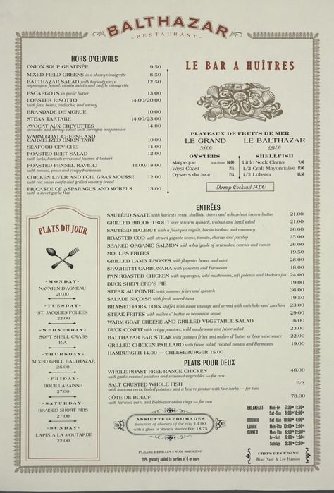 balthazar menu Carmelized Onion Tart, Menu Vintage, Menu Sans Gluten, Lobster Risotto, Bistro Menu, European Cafe, Menu Online, Menu Layout, Steak Tartare