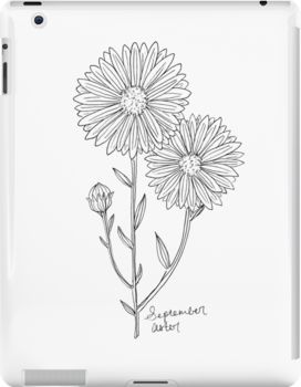 Slim impact-resistant polycarbonate case with protective lip and full access to device ports. Vibrant colors embedded directly into the case for longevity. Available for iPad 4/3/2. A black and white ink drawing of September’s birth flower, an aster. September Birth Flower Tattoo Aster, Aster Flower Drawing, Aster Drawing, September Aster, White Ink Drawing, September Birth Flower, Aster Flower, Ta Ta, Birth Flower Tattoos