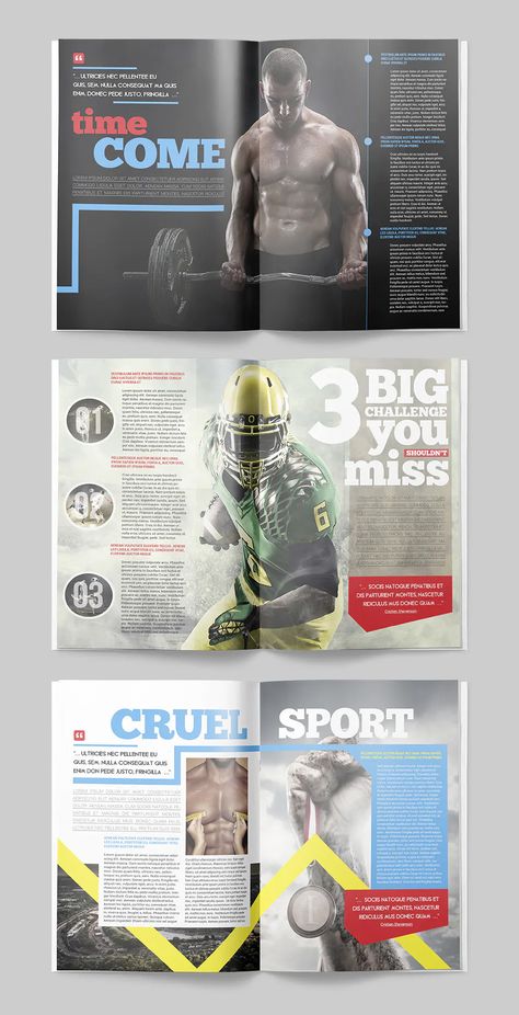 Sport Magazine Layout Design InDesign. 25 unique pages Sports Article Layout, Dynamic Layout Design, Magazine Inside Page Design, Sport Magazine Layout Design, Magazine Sport Design, Sports Magazine Layout Design, Sport Magazine Design, Sport Magazine Layout, Sports Magazine Layout