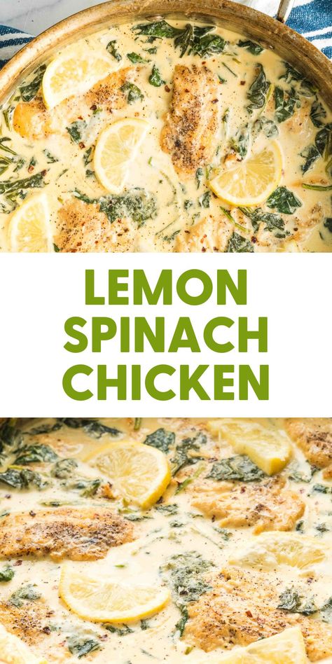 Lemon Meals Easy Recipes, Chicken Dinner With Spinach, Cream Lemon Chicken, Spinach Recipes Chicken, Green Bean Chicken Recipes, Light Chicken Dinner Recipes Healthy, Baked Chicken Recipes Healthy Easy, Dinner With Chicken And Spinach, Spinach Food Recipes