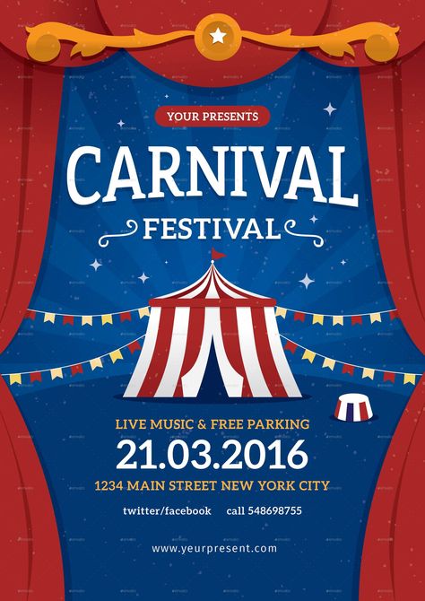 Carnival Festival Flyer / Poster Theatre Festival Poster Design, Carnival Posters Design, Carnival Poster Design Graphics, Carnival Design Graphic, Carnival Design Ideas, Carnival Poster Ideas, Canvas Poster Design, Carnival Graphic Design, Festival Design Poster