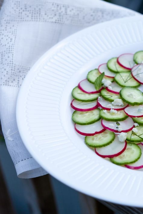 Cucumber and Radish Carpaccio Salad – Cooking Melangery Cucumber Carpaccio, Radish Carpaccio, Summer Salad, Fresh Dill, Vegetarian Cheese, Fresh Mint, Juicing Lemons, Fresh Lemon Juice, Summer Salads