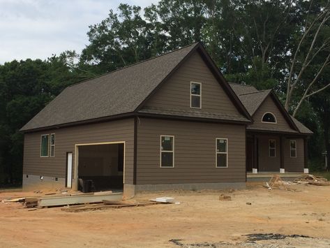 Exterior House Colors With Brown Soffit, Brown Soffit And Fascia Exterior Colors, Brown Gutters On House, Brown Siding House Color Schemes, Brown Soffit, Brown Siding, Soffit And Fascia, Building Color, House Renos