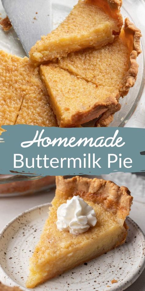 This buttermilk pie recipe from Live Well Bake Often is a delicious southern kitchen tradition. It isn’t the holidays without a big serving of this pie with the sweet and tangy, custard-like filling. This delicious dessert is great when topped with a dollop of whipped cream and fresh berries or you can just enjoy it plain. There is no wrong way to try this holiday treat. Southern Buttermilk Pie, Buttermilk Pie Recipe, Live Well Bake Often, Dessert From Scratch, Buttermilk Pie, Buttermilk Recipes, Homemade Buttermilk, Southern Kitchen, Easy Pie