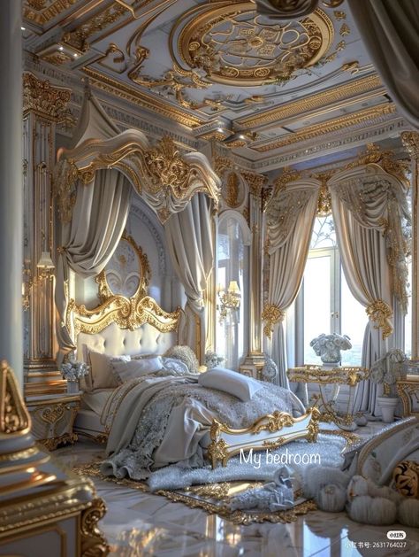 Royal Bedroom Princesses, Fantasy Royal Bedroom, Queens Bedroom, Royal Castles Interior, Palace Bedroom, بيوت ملكية, Royal Bedroom Design, Royal Lifestyle, Royal Room