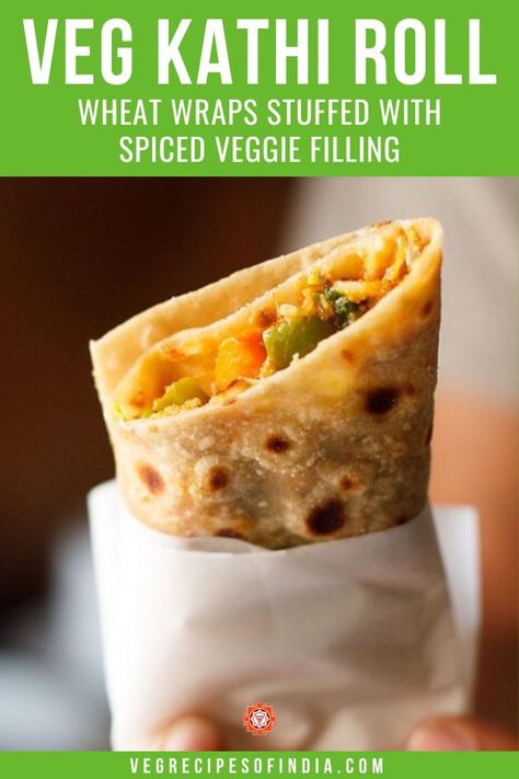 Kathi Roll Recipe, Healthy Indian Snacks, Kathi Roll, Spiced Vegetables, Veg Snacks, Vegetarian Indian, Indian Recipe, Easy Chinese Recipes, Chaat Recipe