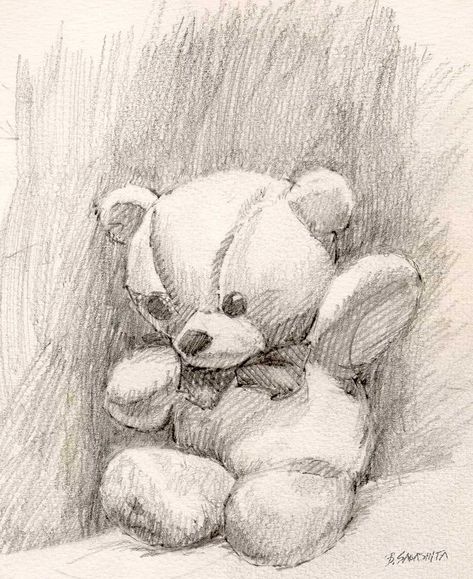 Floppy Teddy Bear, Teddy Bear Sketch, Fast Sketches, Sketchbook Portrait, Teddy Bear Drawing, Shading Drawing, Bear Drawing, Dream Land, Bear Illustration