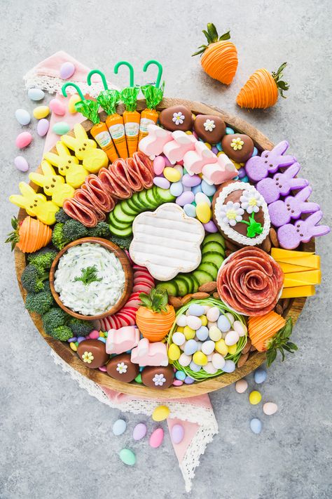 Spring Charcuterie Board, Spring Charcuterie, Easter Charcuterie Board, Easter Charcuterie, Easter Party Food, Charcuterie Board Ideas, Easter Snacks, Homemade Tzatziki, Veggie Snacks