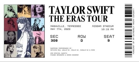 Taylor Swift Tour Tickets, Eras Tour Nashville, Fake Ticket, Taylor Swift Tshirt, Taylor Swift Tickets, Taylor Swfit, Taylor Swift Birthday Party Ideas, Taylor Swift Book, Custom Closet Organization