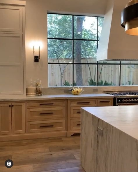 Kitchen With Giant Window, Forest Modern Kitchen, Kitchen Hood In Front Of Window, Establish Design Utah, Range Next To Window, Window Behind Range, All Window Kitchen, Window Over Range, Range Wall With Windows