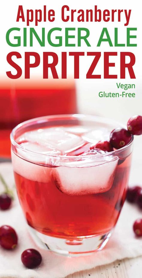 Apple Cranberry Ginger Ale Spritzer is an easy holiday or Christmas cocktail. Ginger ale, cranberry juice, rosemary infused apple vodka. This festive drink will brighten up any holiday gathering. #holidaycocktail #spritzer #cranberrycocktail Ginger Ale Cocktail, Cranberry Ginger Ale, Cranberry Juice And Vodka, Easy Holiday Cocktails, Gluten Free Drinks, Apple Vodka, Easy Alcoholic Drinks, Coctails Recipes, Cranberry Vodka