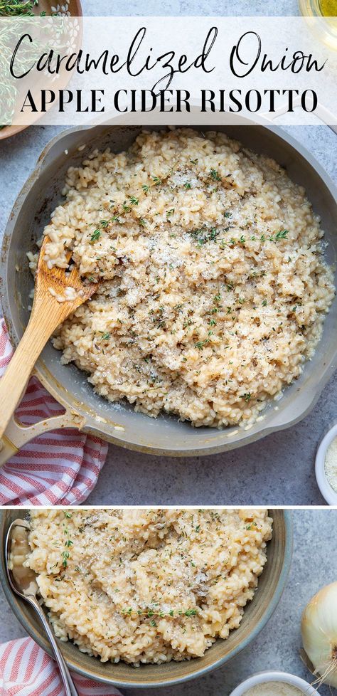 Caramelized Onion Risotto, Apple Cider Dinner Recipes, Apple Risotto, Autumnal Food, Onion Risotto, Bacon Risotto, Rice Sides, Maple Recipes, Apple Cider Recipe