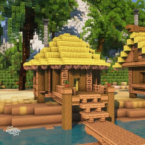 Bamboo Starter House Minecraft, Bamboo House Minecraft 1.20, Mc Bamboo House, Minecraft Tiki Bar, Minecraft Tropical Island, Minecraft Tropical Builds, Bamboo Farm Minecraft, Minecraft Bamboo Builds, Minecraft Tropical House