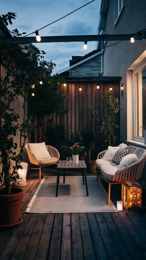 Imagine all of the late-night heart-to-hearts here. 💕 #HomeInspiration #Patio #Lanai #Entertaining #OutdoorFurnishing #HomeDecor #Style Small Outdoor Patio Ideas Townhouse, Kitchen Courtyard, Lawn Lighting, Lanai Design, Patio Ideas Townhouse, Small Outdoor Patios, Small Garden Landscape, Outdoor Space Design, Outdoor Seating Area