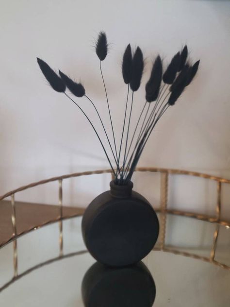 Black Bunnies, Circle Vase, Funky Vases, Moody Decor, Abstract Wall Painting, Black Bunny, Grass Decor, Dried Florals, Dining Room Table Decor