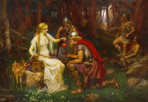 Iðunn - In Norse mythology, Iðunn is a goddess associated with apples and youth. Norse Goddess, Norse Myth, Historia Universal, Norse Pagan, Golden Apple, Norse Vikings, Mythology Art, Viking Age, Norse Mythology