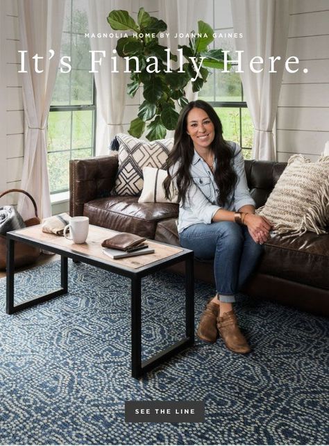 It's here!  See the Joanna Gaines/ Magnolia Home Collection from loloi Rugs!  #JoannaGainesxLoloi Stile Joanna Gaines, Farmhouse Living Room Joanna Gaines, Living Room Joanna Gaines, Dark Brown Couch, Brown Leather Couch Living Room, Brown Sofa Living Room, Leather Couches Living Room, Brown Living Room Decor, Brown Couch Living Room