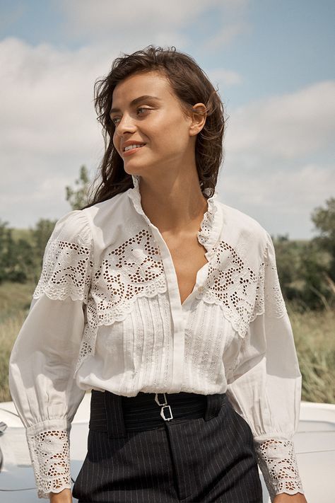 Boho Top Outfit, Womens Wardrobe, Jacquard Top, Embellished Clothing, Modern Romance, Floral Jacquard, Cotton Blouse, Rebecca Taylor, Fall 2017