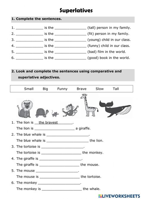 Superlatives Worksheet, Adjectives For Kids, Weather Worksheets, English Grammar Exercises, Superlative Adjectives, Comparative Adjectives, Grammar Exercises, English Worksheets For Kids, Kids English