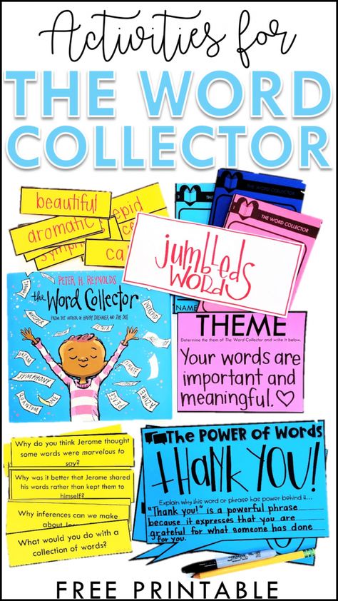 Word Collector Book Activities Kindergarten, The Word Collector Bulletin Board, Word Collector Activities, Book Study 2nd Grade, The Word Collector Activities, 2nd Grade Vocabulary Activities, Third Grade Vocabulary Activities, First Grade Vocabulary, Peter H Reynolds