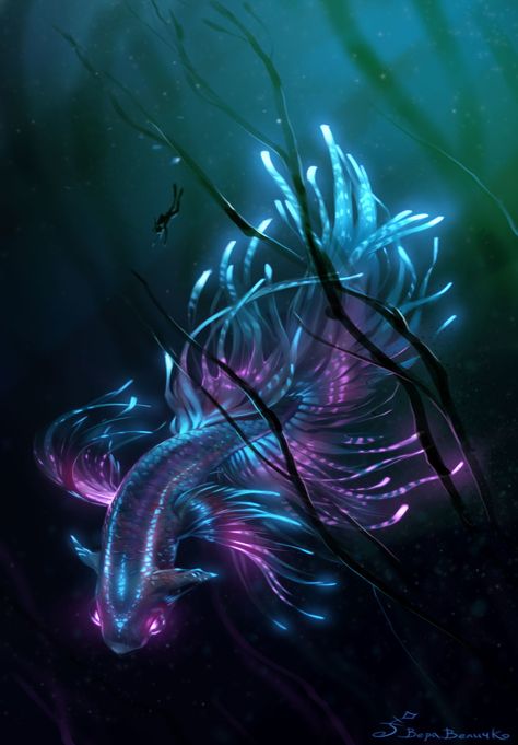 Neon Fish, Vera Velichko on ArtStation at https://www.artstation.com/artwork/N4eG1 Alien Fish, Neon Fish, Monster Fishing, Cute Fantasy Creatures, Fantasy Beasts, Alien Concept Art, Monster Concept Art, Alien Creatures, Fantasy Creatures Art