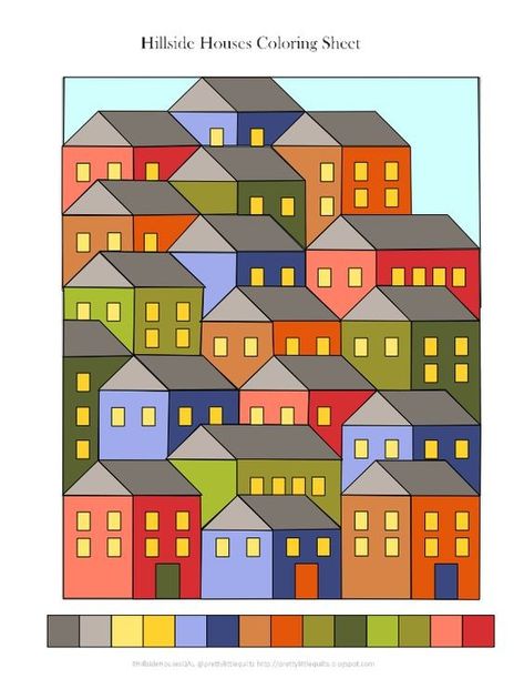 Hillside Houses, Houses Quilt, Colchas Quilting, House Quilt Block, House Quilt Patterns, Hillside House, New Year Resolutions, Quilt Modernen, Landscape Quilts