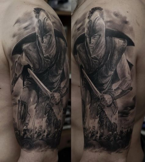 . Troy Tattoo, Gladiator Tattoo, Wolf Tattoo Sleeve, Kunst Tattoos, Roman Warriors, Trojan Horse, Warrior Tattoos, Greek Tattoos, Warrior Tattoo