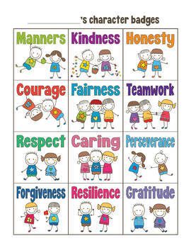 Encourage positive character traits as students earn badges for good morals and values. Great for back to school to build emotional intelligence and nurture healthy relationships at the beginning of a year. Students paste their achievement badges on their positive behavior chart. 12 character traits are covered in this resource. Check it out. #kindness #character #emotions #values #morals #students #teachingresources #backtoschool Positive Behavior Chart, Character Traits Poster, Character Trait Lessons, Good Character Traits, Character Education Lessons, Norms And Values, Positive Character Traits, Emotions Preschool, Kindness Projects