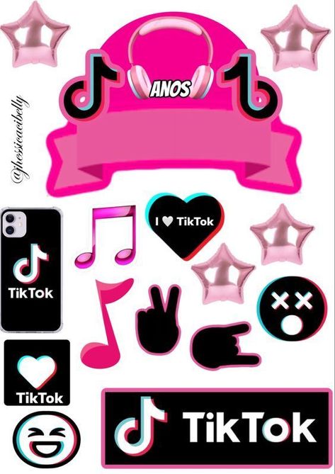 Tiktok Cake Toppers Printable, Kue Mickey Mouse, Baby Unicorn Party, Bolo Tik Tok, Shimmer And Shine Characters, Baby Boy Cake Topper, Cake Designs For Boy, Pink Cake Toppers, American Girl Doll Sets