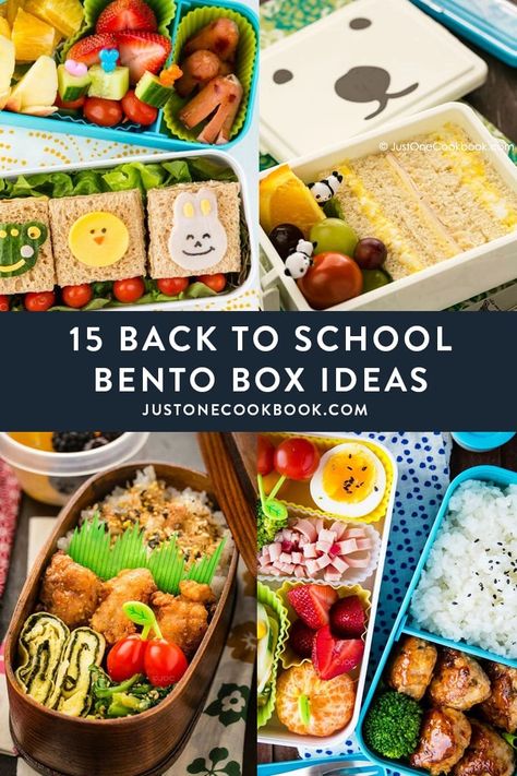 Back-to-school lunch ideas: Here’s 15 healthy bento box ideas and inspirations. Also includes food safety, decoration tips and all you need to know about bento making! #bentoboxlunchforkids #bentoboxlunch #bentoboxrecipes #bentoboxideas | More Japanese Recipes at JustOneCookbook.com Healthy Bento Box Ideas, Easy Bento Box Ideas, Japanese School Lunch, Bento Box Lunch For Adults, Bento Box Ideas, Easy Bento, Healthy Bento, Bento Box Lunch For Kids, Bento Box Recipes