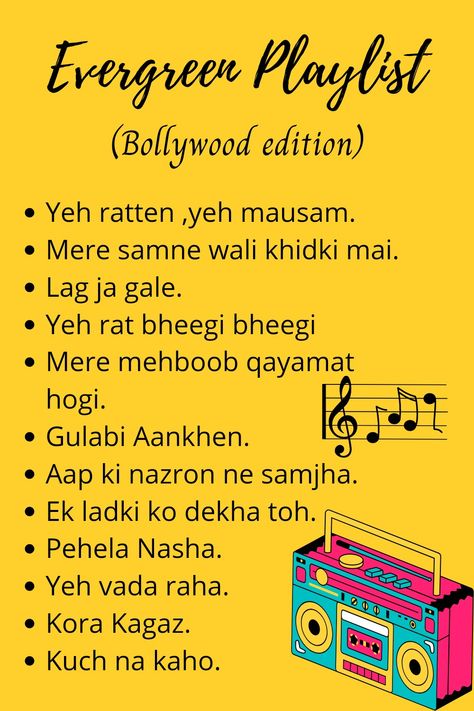 Bollywood edition. Bollywood Song Playlist Name, Old Bollywood Songs Playlist Names, Telugu Playlist Names, 90s Songs Playlist, Bollywood Playlist Names, Bollywood Playlist, Music Suggestions Instagram Story, Old Bollywood Songs, Relaxing Songs