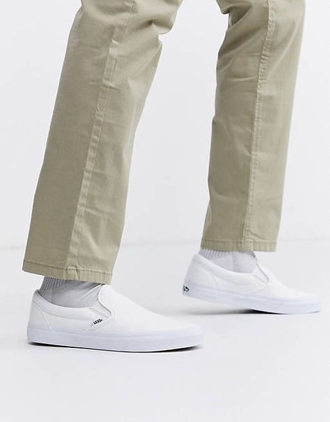 Vans Classic Slip-on sneakers In white | ASOS Nike Air Max Jordan, Slip On Trainers, Deck Shoes, Skate Wear, Vans Slip On, Winter Party Dress, Boots And Sneakers, Vans Classic, Profile Design