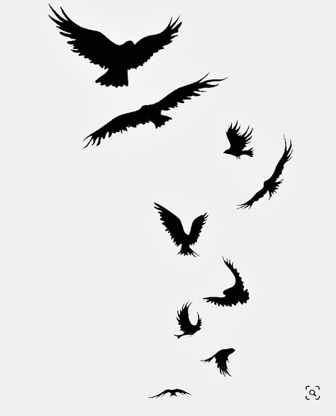 Manly Bird Tattoo, Flying Black Bird Tattoo, Flock Of Birds Tattoo Men, Crow In Flight Tattoo, Birds Flying Tattoo Design, To The End Tattoo, Four Birds Tattoo, Birds Tattoo Men, Sparrow Tattoo Men