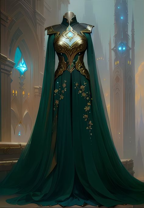 Formal Fantasy Dress, Armor Ballgown, Green Queen Dresses, Asgardian Dress Green, Sarah Fantasy Gown, Got Dresses Style, Fantasy Dress Armor, Fanstay Clothes, Elvin Dresses