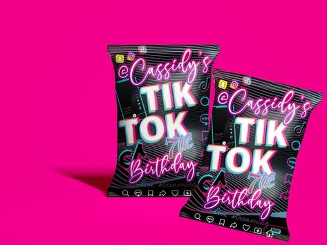 Tiktok Birthday Party, Chip Bag Design, Party Favor Bags Diy, Tik Tok Birthday, Tiktok Birthday, Birthday Packages, Bags Diy, 3d Images, Party Bundles