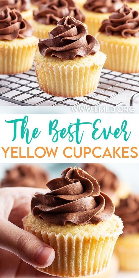 Yellow Cake Cupcakes, Frosting For Chocolate Cupcakes, Cupcakes With Chocolate Frosting, Frost Cupcakes, Homemade Cupcake Recipes, Yellow Cupcakes, Cupcakes With Chocolate, Chocolate Frosting Recipes, Vanilla Cupcake Recipe