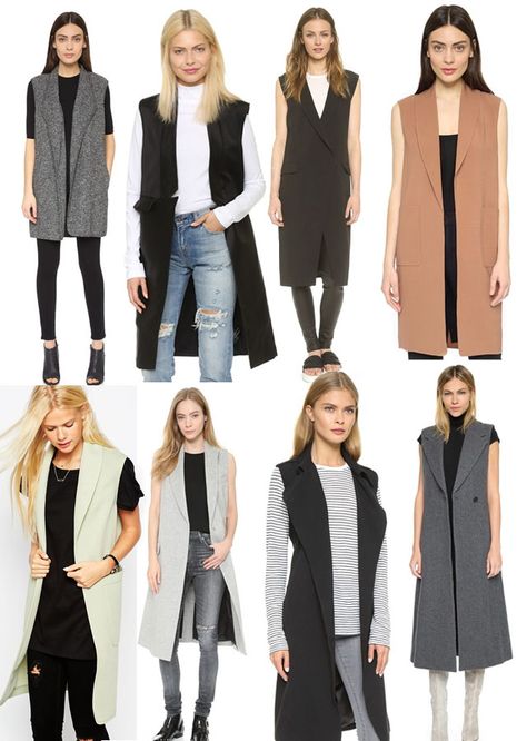 Long Vest Outfit, Fall Coats, Fall Fashion Coats, Sleeveless Coat, Sleeveless Blazer, Diy Vetement, Long Vests, Vest Outfits, 가을 패션