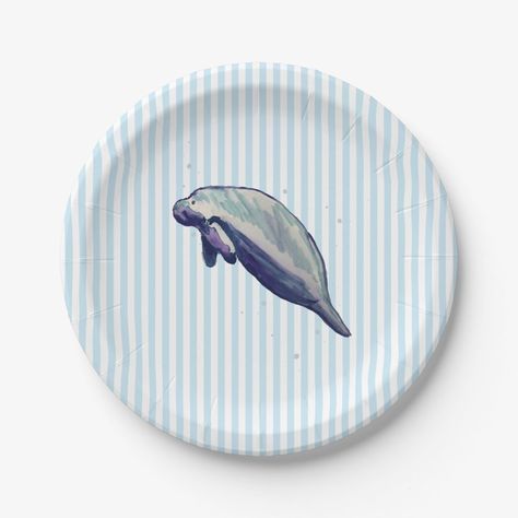 Manatee Rock Painting, Manatee Painting, Manatee Watercolor, Manatee Pottery, Manatee Illustration, Manatee Decor, Paper Plates Party, Glass Coasters, Coastal Living