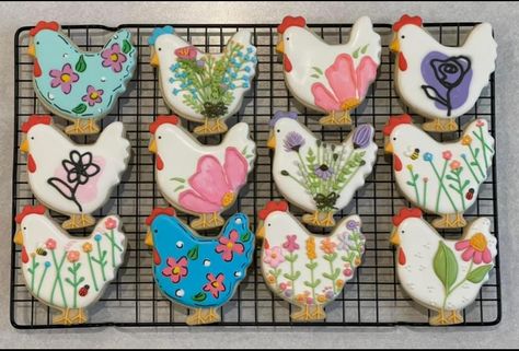 Chicken Cookies, Chicken Birthday, Decorating Cookies, Cookies Christmas, Animal Cookies, Cookie Ideas, Bday Ideas, Sugar Cookies Decorated, Farm Animal