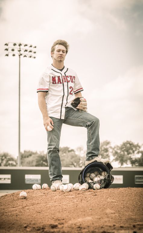 senior boy photo baseball ballmound  blueeyes Senior Pictures For Baseball Players, Baseball Senior Picture Ideas, Senior Picture Baseball Ideas For Guys, Senior Picture Ideas For Guys Baseball High Schools, Baseball Portrait Poses, Male Senior Pictures Poses Baseball, Guy Senior Pictures Poses Baseball, Baseball Senior Pictures Pitcher, Letterman Jacket Pictures