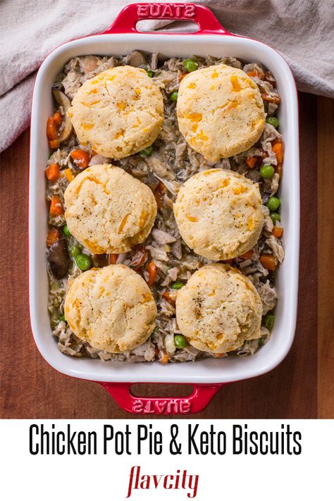 Flav City, Chicken Pot Pie With Biscuits, Pot Pie With Biscuits, Almond Flour Biscuits, Easy Chicken Pot Pie Recipe, Loaded Chicken, Flour Biscuits, Autumn Dessert, Mini Hamburgers