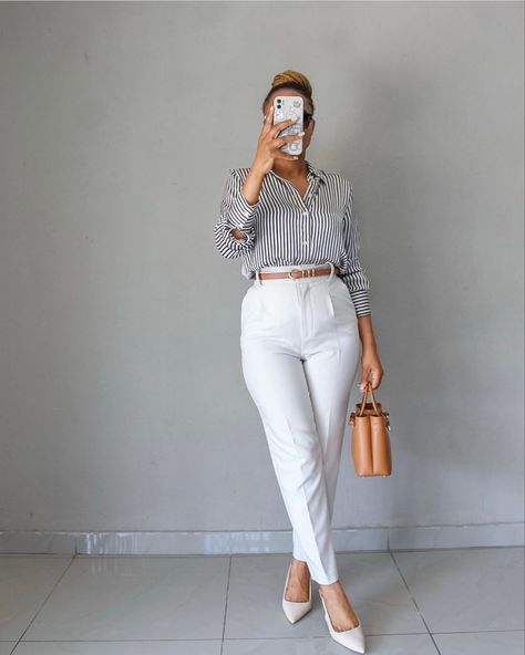 White Formal Pants Outfit, Baddie Office, Cute Professional Outfits, Fashionable Work Outfit, Casual Work Outfits Women, Dressy Casual Outfits, Corporate Attire, Professional Outfits Women, Stylish Work Attire