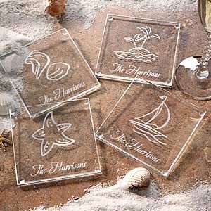 Seashore Personalized Glass Coaster Set Beach Birthday Decorations, Pool Party Favors, Boating Gifts, Glass Coaster, Nautical Baby Shower, Beach Wedding Favors, Personalized Coasters, Card Box Wedding, Custom Coasters