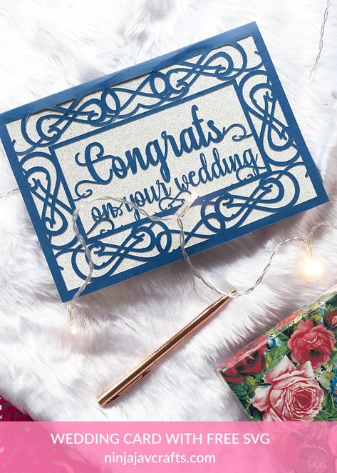 Click over to get this FREE wedding-themed card SVG and make one for your next wedding. It's a super easy and quick project for beginners. Wedding Card Svg, Free Wedding Cards, Cricut Svg Files Free, Cricut Wedding, Silhouette Cards, Wedding Svg, Card Svg, Cricut Cards, Cricut Free