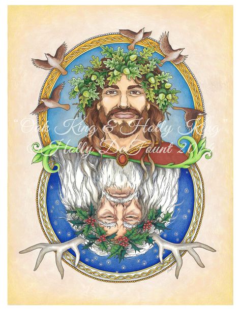 Oak King Holly King, Summer Solstice traditions. ©Holly DeFount 2014 High Priestess Art, Summer Solstice Art, Priestess Art, Oak King, Solstice Art, Pagan Christmas, Holly King, Solstice Celebration, Celtic Gods