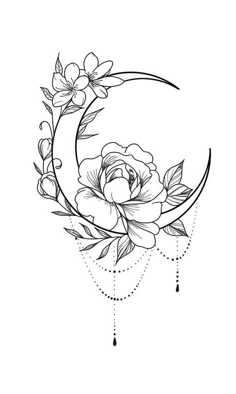 Moon Tattoo Designs, Pola Sulam, Girly Tattoos, 수채화 그림, Elegant Tattoos, Flower Tattoo Designs, Simplistic Tattoos, Mandala Tattoo, Tattoo Design Drawings