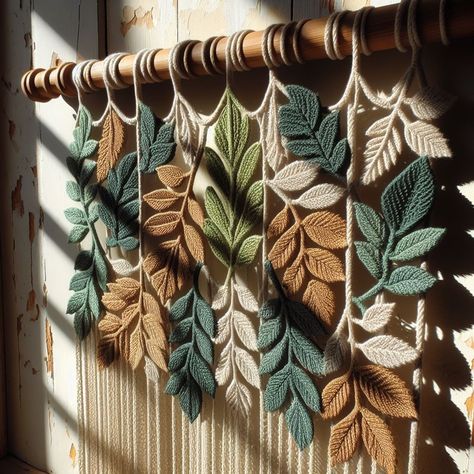 Macrame Bathroom Decor, Collar Embellishments, Macrame Wedding Decor, Macrame Leaves, Simpul Makrame, Pola Macrame, Curtain Bedroom, Macrame Knots Pattern, Macrame Wall Hanging Diy