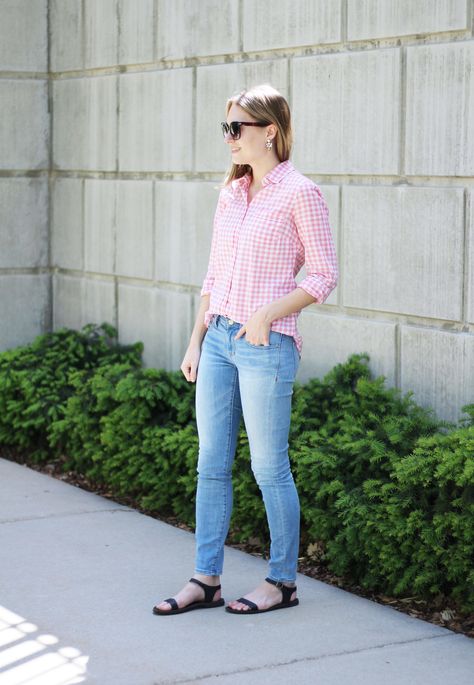 Gingham Shirt Outfit, Pink Gingham Shirt, Peanut Butter And Jelly, Outfit Pink, Summer Pattern, Gingham Shirt, Cat Hair, Pink Gingham, Blouse Outfit